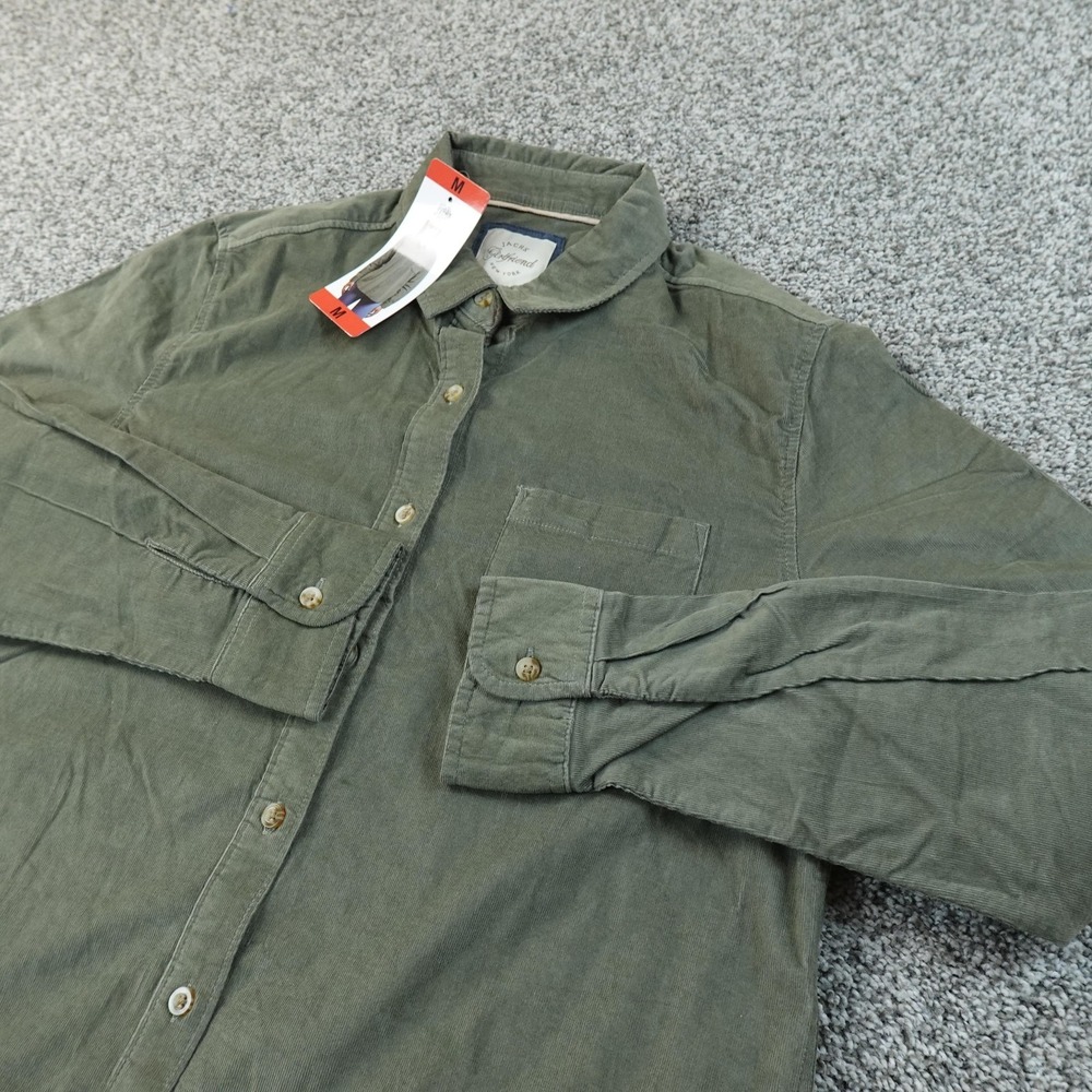 NEW JACHS Girlfriend Shirt Womens M Green Corduroy Long Sleeve Button Up Casual